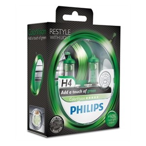 Autož&aacute;rovky Philips H4 Color Vision zelen&eacute; 12V 60/55W