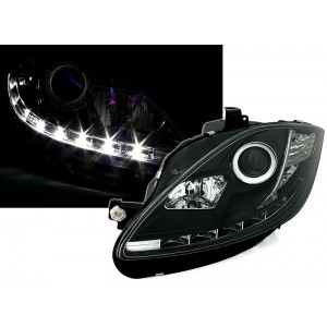 Předn&iacute; světla Seat Leon 1P 09-12 s denn&iacute;m sv&iacute;cen&iacute;m, čern&aacute;